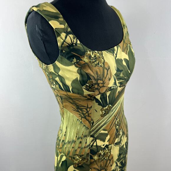 VINTAGE Arden B. Green Bodycon Dress Green Camo Hunting Stretch Back-Zip Size 4 - Picture 3 of 7